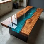 Epoxy Resin Waterfall Blue Ocean Table