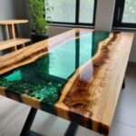 Epoxy Resin Waterfall Green Ocean Table