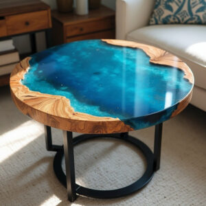 Blue Epoxy Resin Ocean Side Table