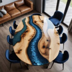 Blue Oval Resin River Table