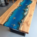 Blue Resin Fish Wood Table