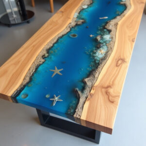 Blue Resin Fish Wood Table