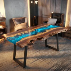 Epoxy Resin Waterfall River Blue Table 160cm