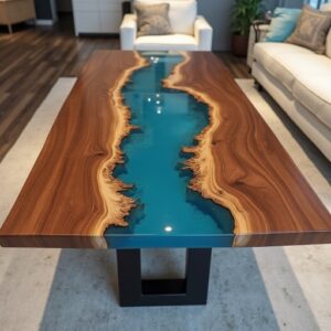 Epoxy Resin Waterfall River Blue Table