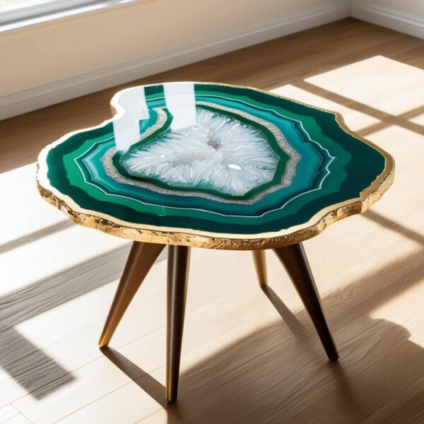 Green Epoxy Resin Geode Table