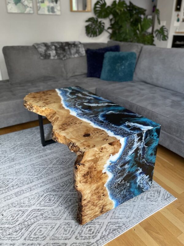 Epoxy Resin Waterfall Green Ocean Table 150cm