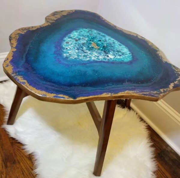 Blue Epoxy Resin Geode Table