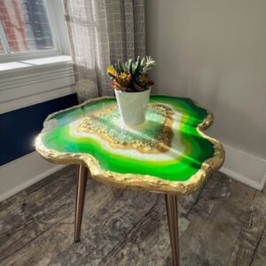 Green Epoxy Resin Geode Table