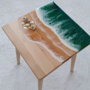 Sqaure Epoxy Resin Ocean Green Table 80cm