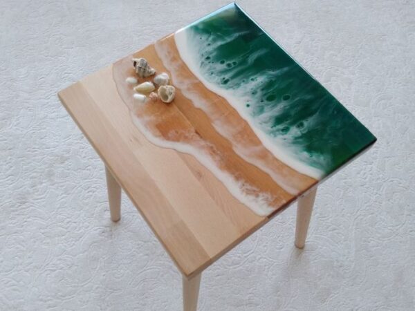 Sqaure Epoxy Resin Ocean Green Table 80cm