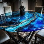 Round Epoxy Resin Marble Blue Table 100cm