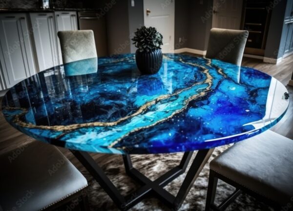 Round Epoxy Resin Marble Blue Table 100cm