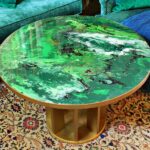 Round Epoxy Resin Marble Green Table 90cm