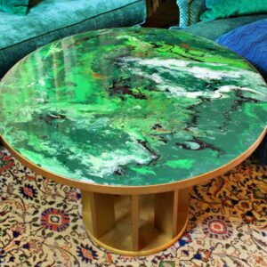 Round Epoxy Resin Marble Green Table 90cm