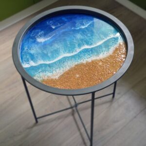 Blue Epoxy Resin Ocean Side Table 50cm