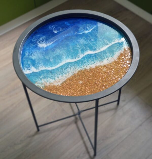 Blue Epoxy Resin Ocean Side Table 50cm