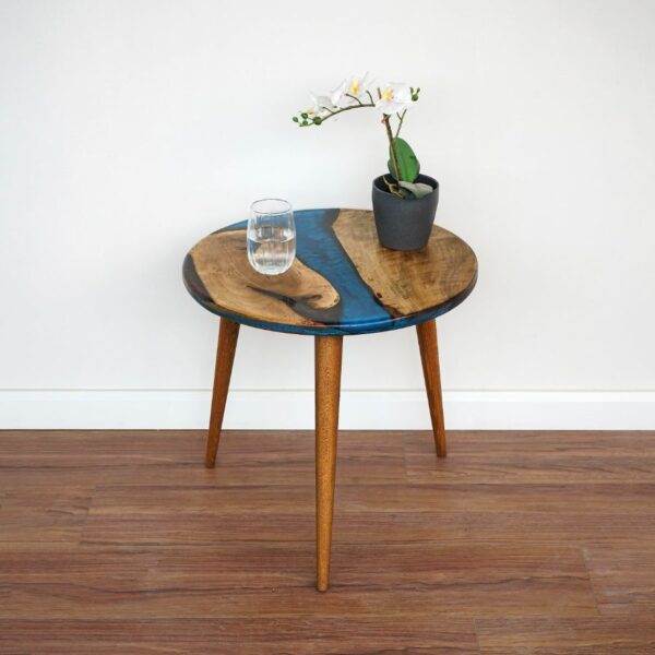 Epoxy Resin Side River Table Blue 50cm