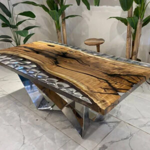 Grey Epoxy Resin Walnut Table 160cm