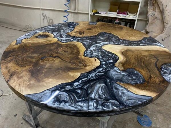 Grey Epoxy Resin Round River Table 100cm