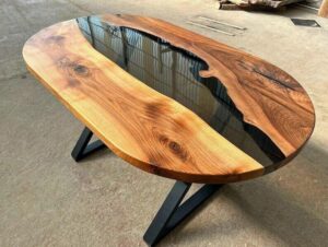 Oval Resin River Table Black 140cm Coffee