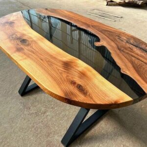 Oval Resin River Table Black 140cm Coffee