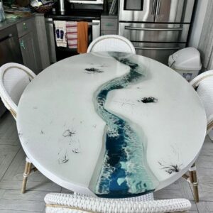 Oval Resin River Table White 150cm