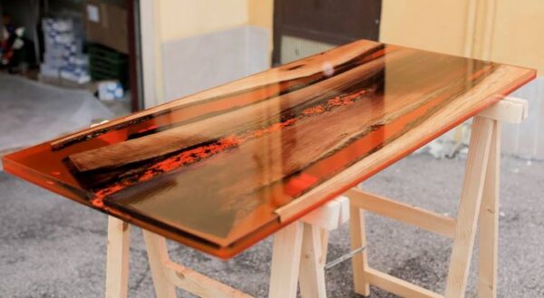 Rectangular Resin Lava Red Table 140cm