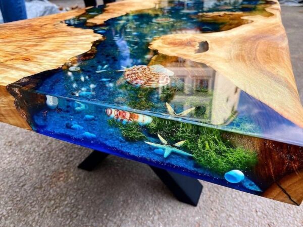 Blue Resin Fish Wood Table 150cm