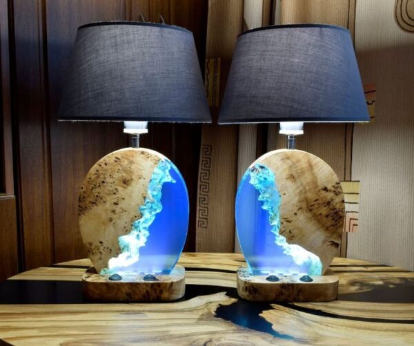 wood epoxy resin table lamp