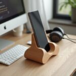 Wooden Phone Holder with Curved Base for Stable Viewing