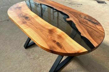 Oval Resin River Table Black 140cm Coffee